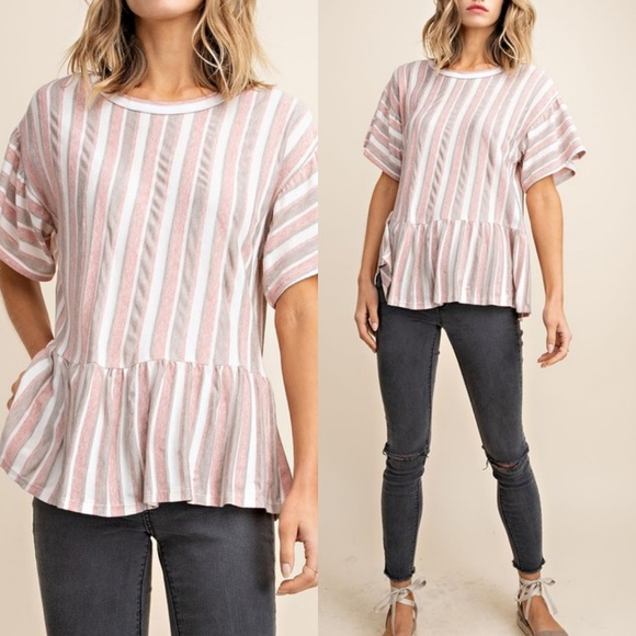 ๐ Light Mauve Striped Ruffle Top - Picture 4 of 7